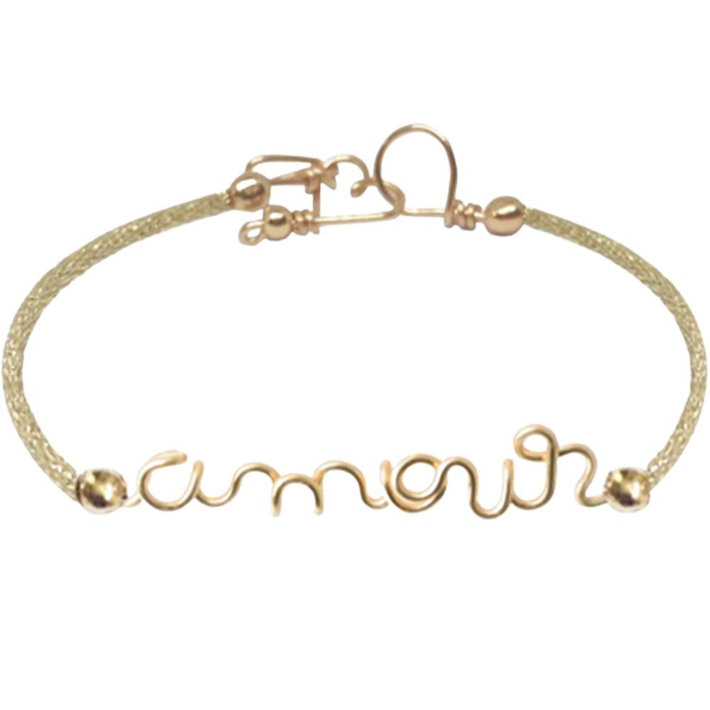 Bracelet cordon paillette Amour goldfilled jaune (personnalisable) (Padam Padam) - Couverture