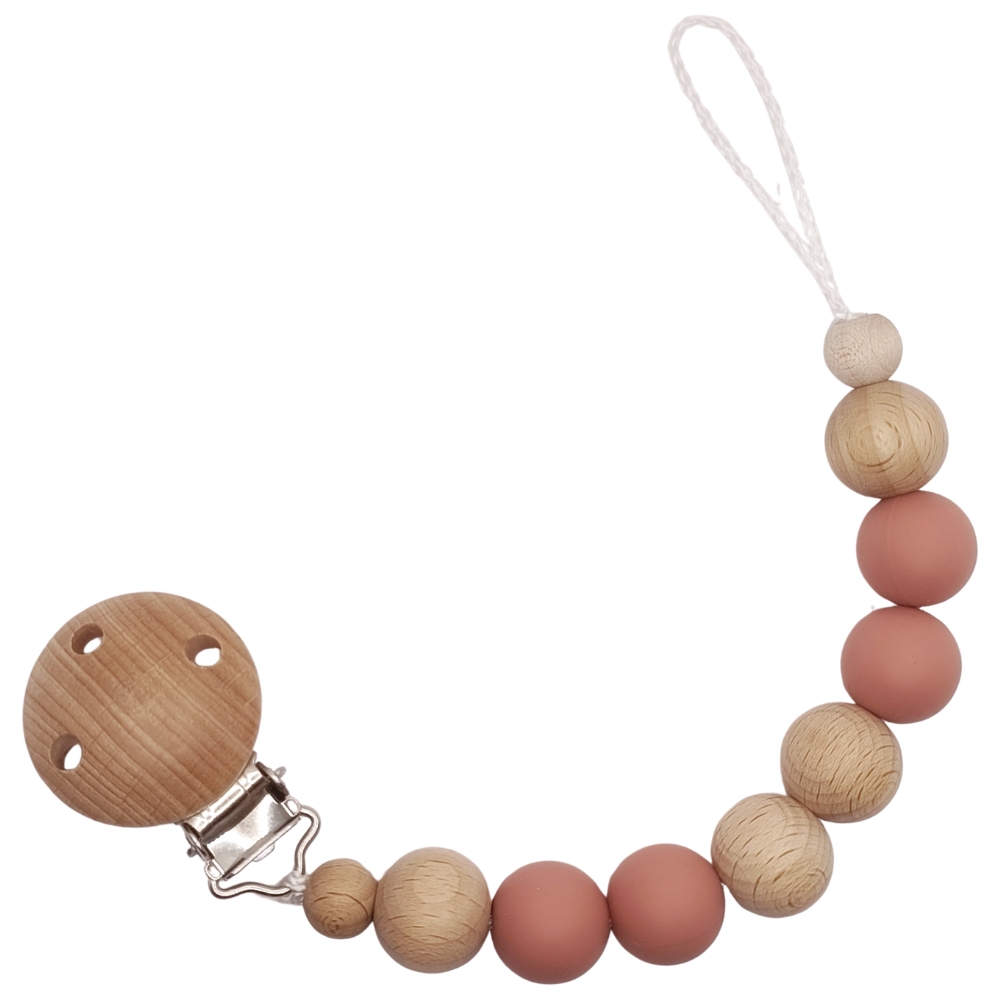 Attache sucette en bois Moon vieux rose (Tata Lucette) - Image 1