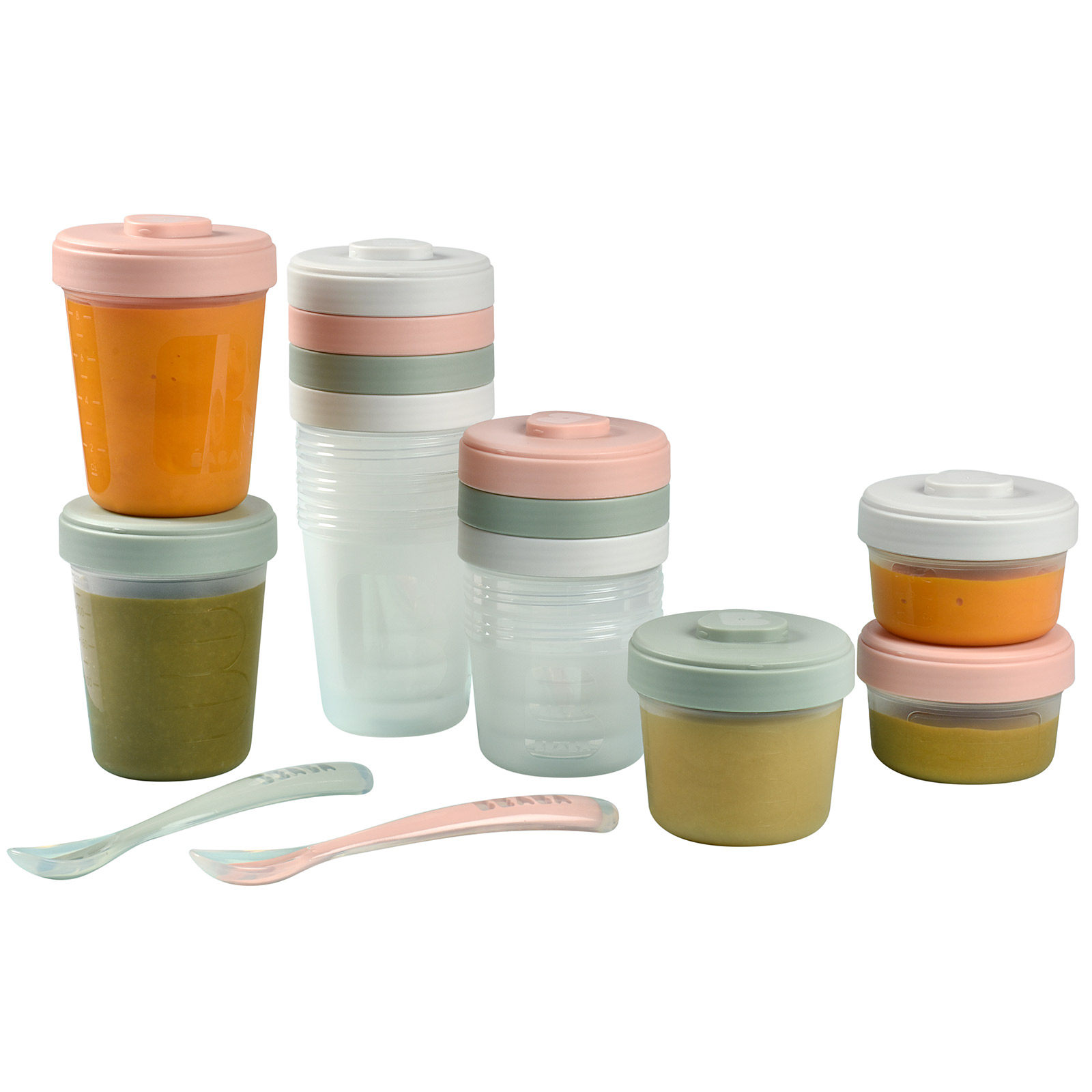 Pack 1er repas avec pots de conservation Eucalyptus (14 pièces) (Béaba) - Image 1