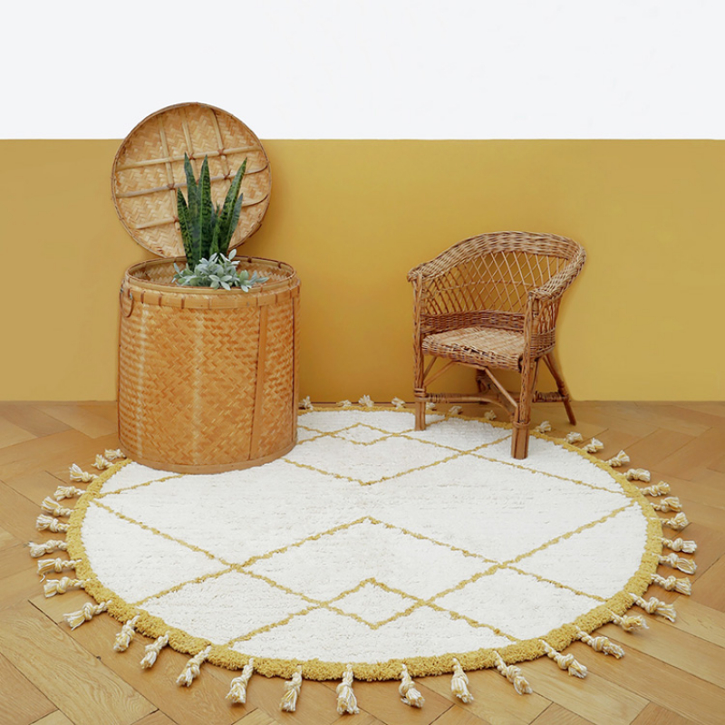 Tapis lavable rond Côme écru et mangue (120 cm) (Nattiot) - Image 2