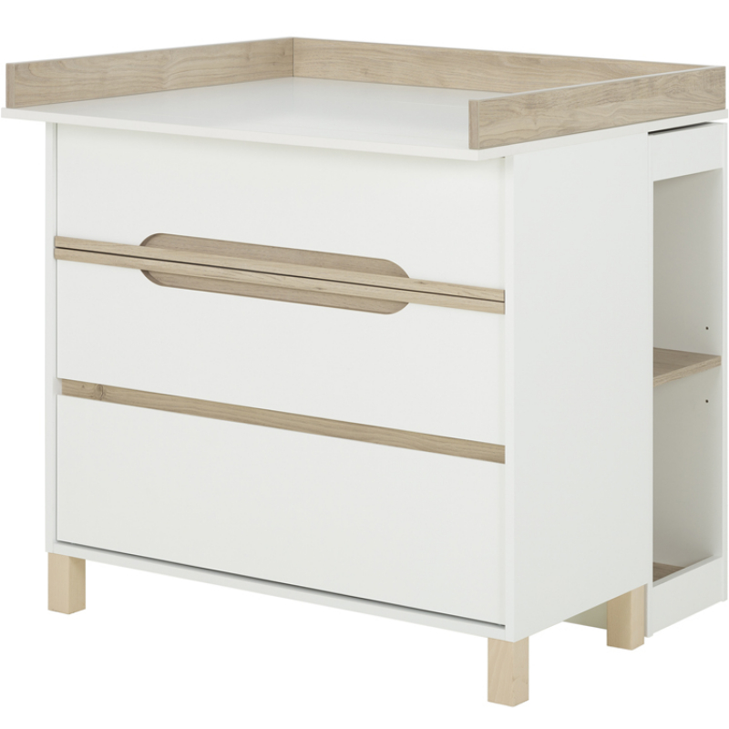 Commode à langer 3 tiroirs et petite bibliothèque mobile blanc Céleste (Galipette) - Image 1