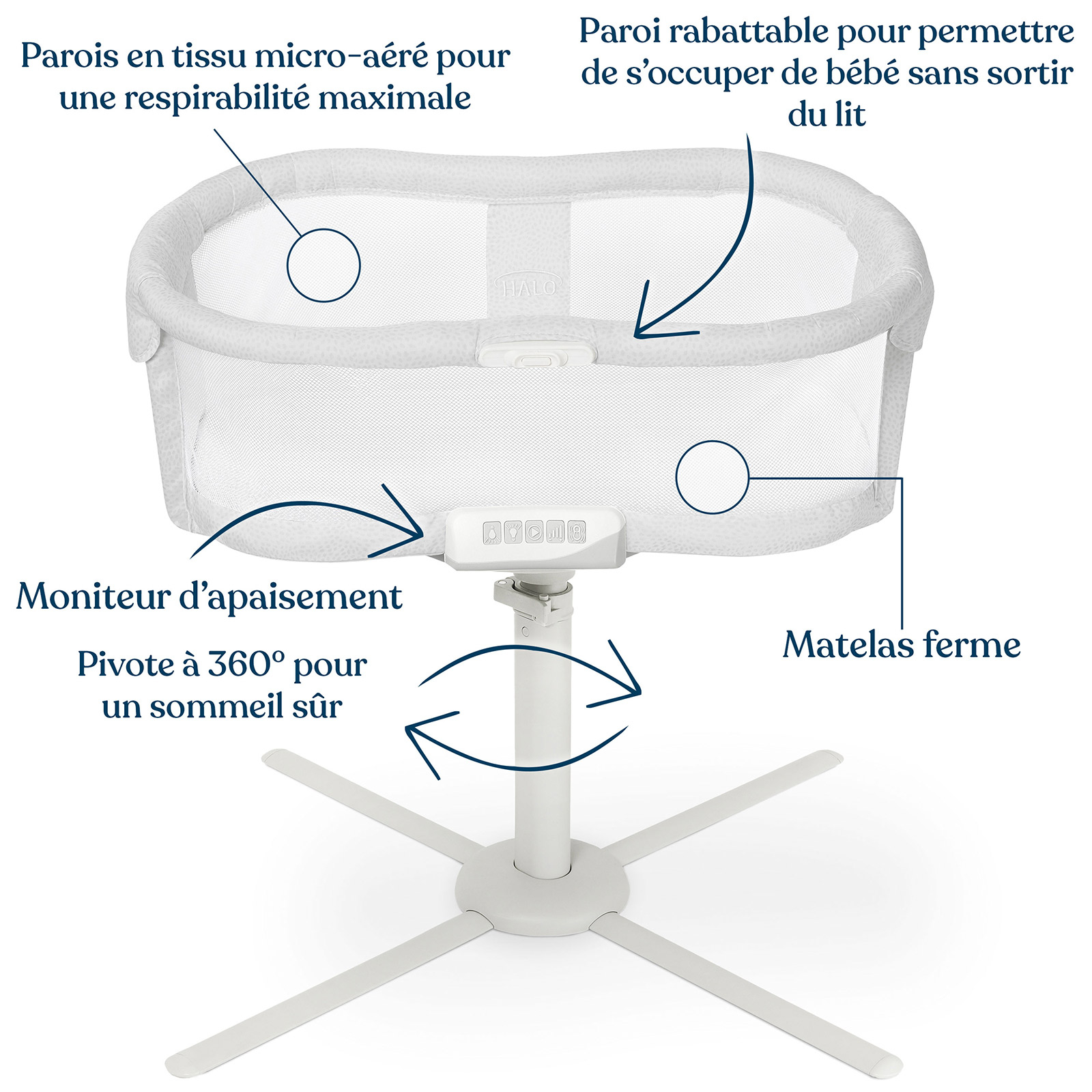 Berceau cododo pivotant à 360° BassiNest Première série - Reconditionné (Halo) - Image 3