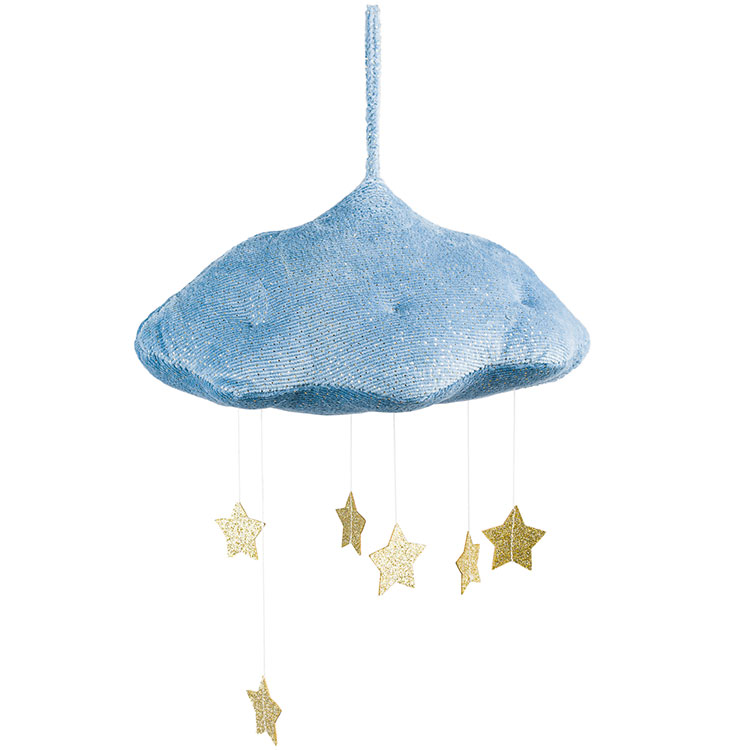 Mobile décoratif nuage avec étoiles bleu et doré (Picca Loulou) - Couverture