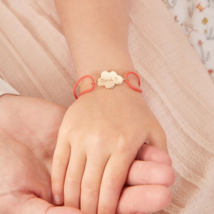 Bracelet bébé sur cordon Nuage personnalisable (plaqué or) (Merci Maman) - Image 2