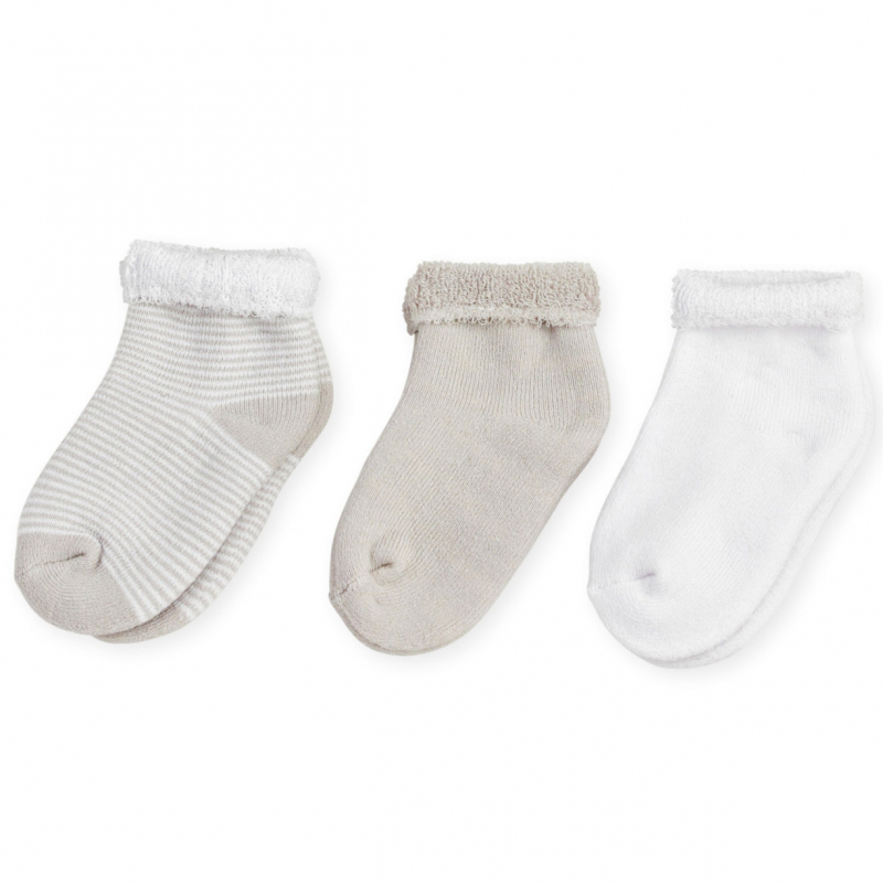 Lot de 3 paires de chaussettes beige et blanc (0-3 mois) (Trois Kilos Sept) - Image 1