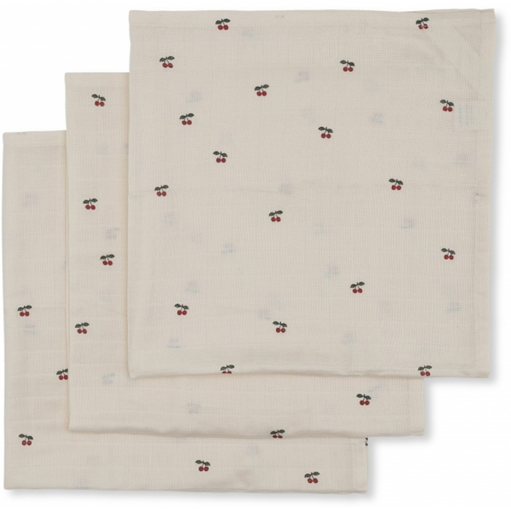 Lot de 3 langes en mousseline Cherry Blush (65 x 65 cm) (Konges Slojd) - Image 1