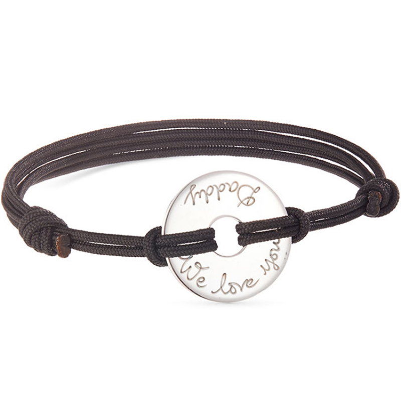 Bracelet papa sur cordon Cible personnalisable (argent 925°) (Merci Maman) - Image 1