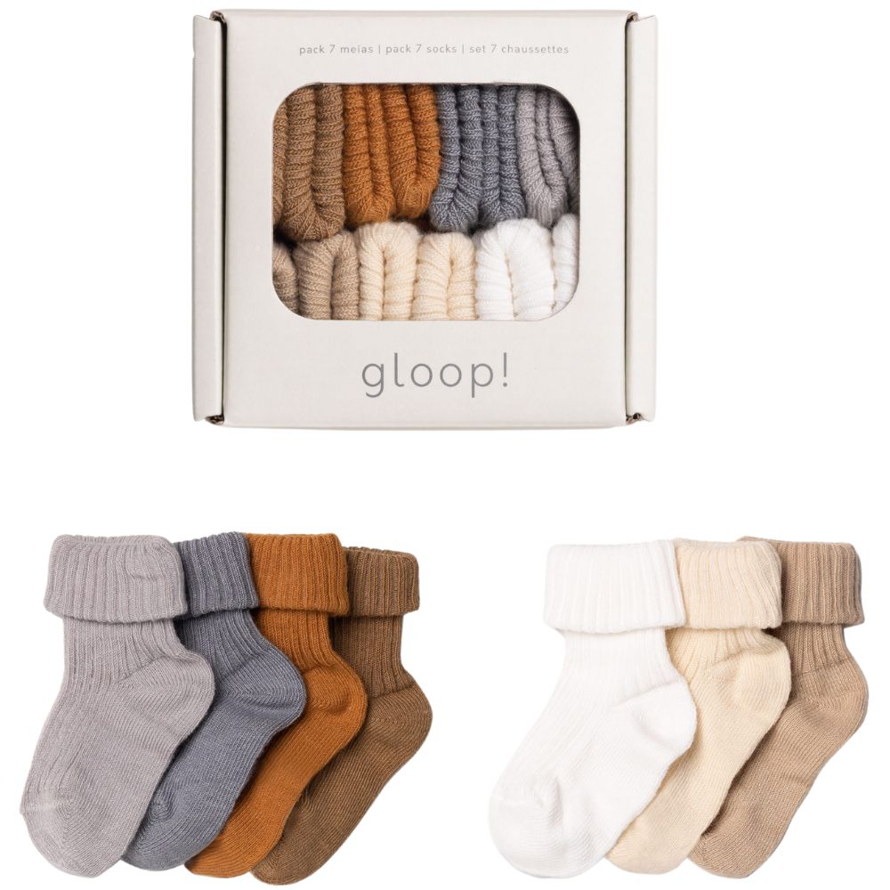 Lot de 7 paires chaussettes ocre (0-3 mois) (Gloop !) - Couverture