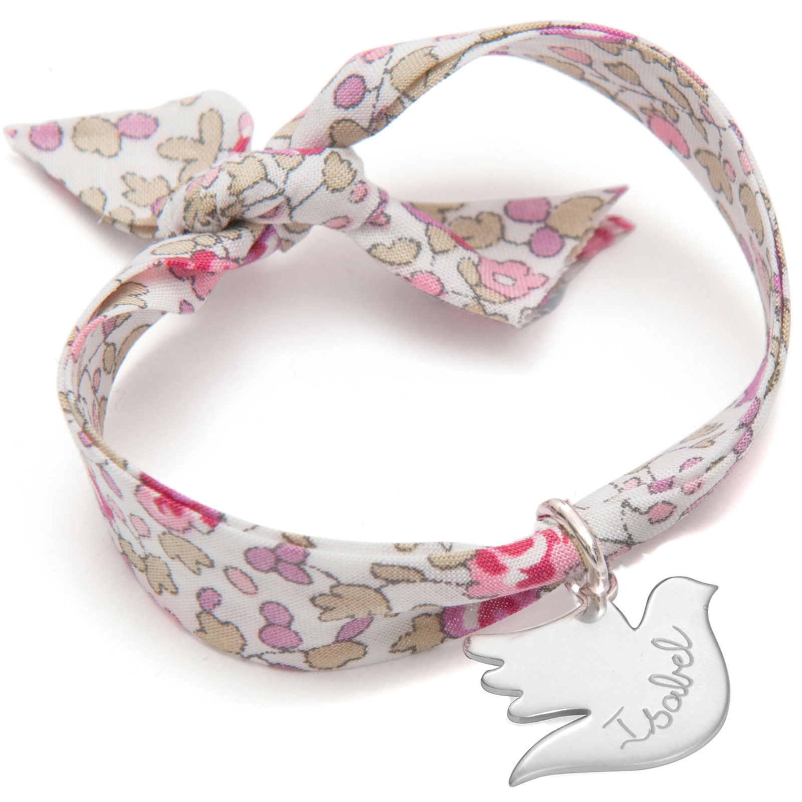 Bracelet enfant Liberty avec colombe personnalisable (argent 925°) (Merci Maman) - Image 1