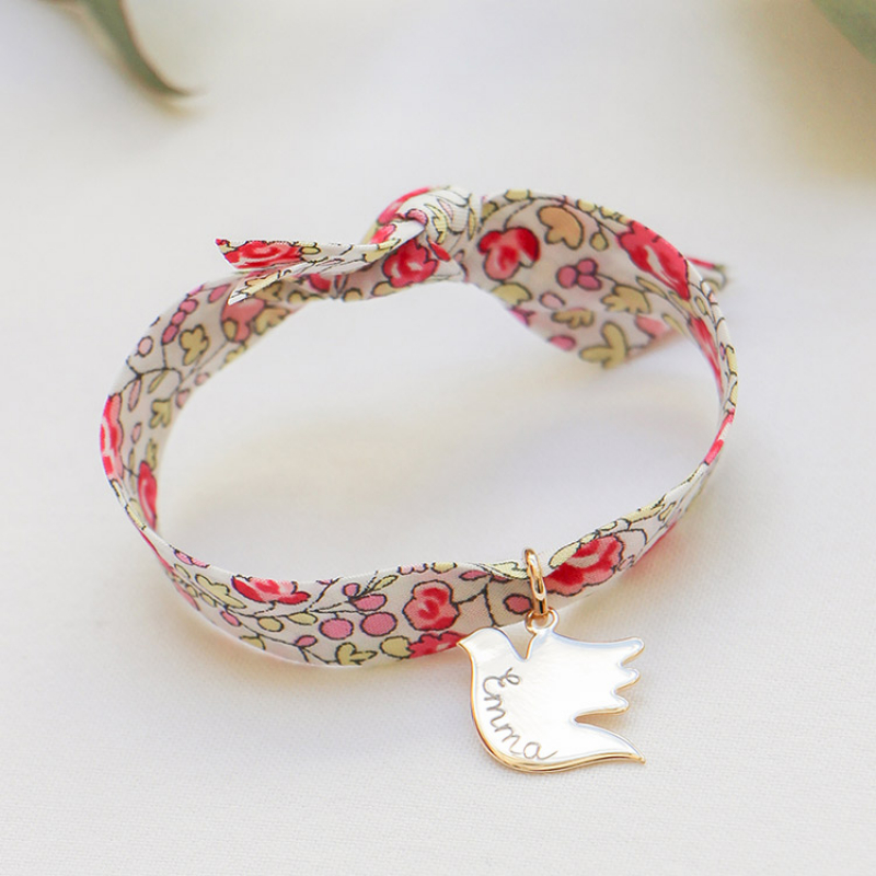 Bracelet enfant Liberty avec colombe personnalisable (argent 925°) (Merci Maman) - Image 4