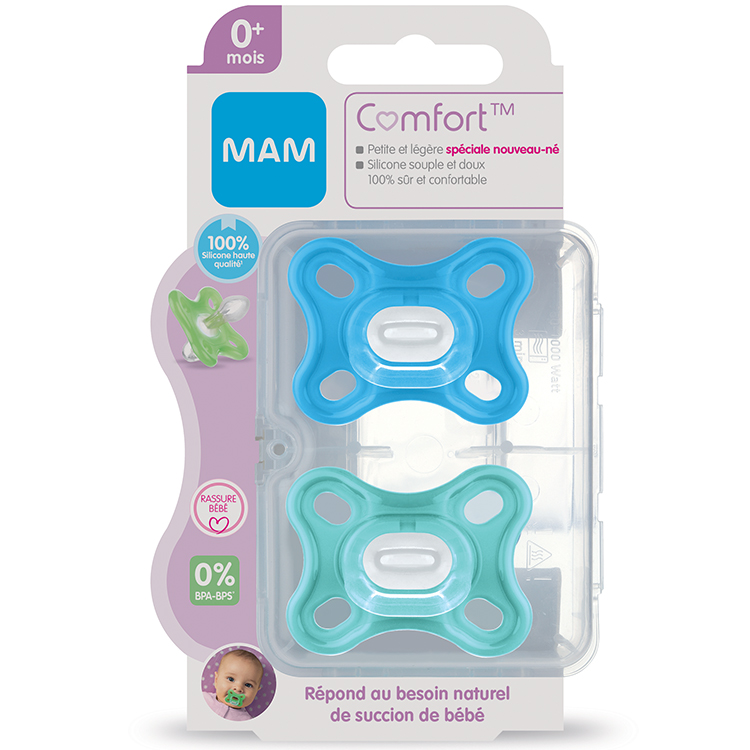 Lot de 2 sucettes en silicone Comfort bleu (0-2 mois) (MAM) - Image 3