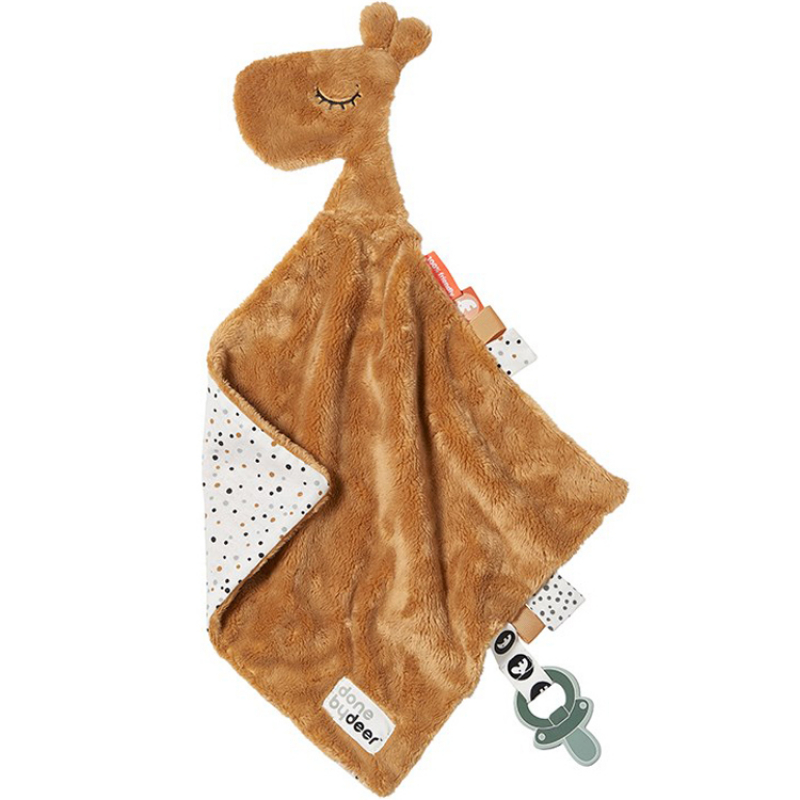 Doudou plat attache sucette Raffi la girafe moutarde (30 cm) (Done by Deer) - Image 1