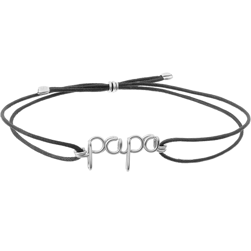 Bracelet cordon coton ciré Papa argent (personnalisable) (Padam Padam) - Image 1